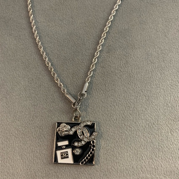 Upcycled Black and Silver Square Pendant - Picture 5 of 5